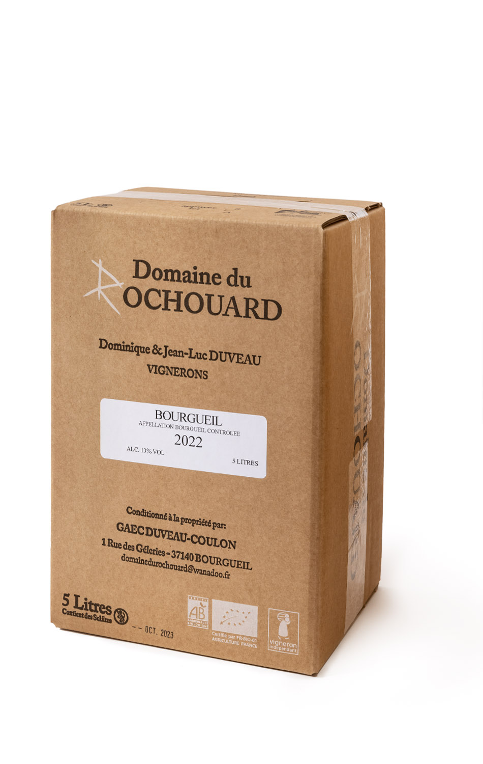 Domaine du Rochouard, Bourgueil, 2022, cabernet franc, BiB, Bag in Box, 5 liter, biologisch, Loirewijn, Wijnwerk